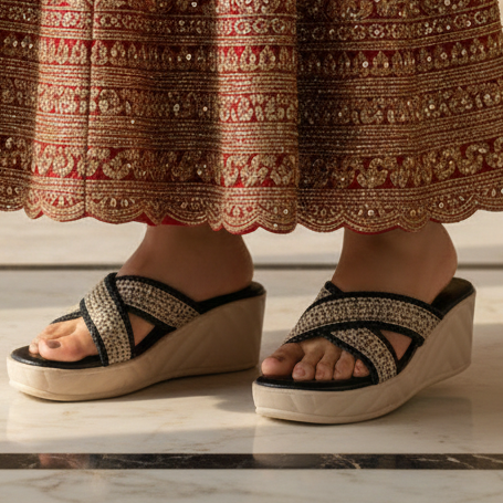 Jute X Strap Wedges
